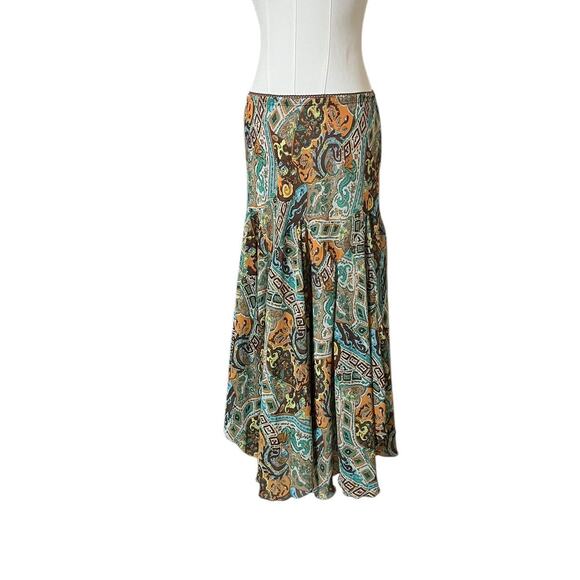 VTG Y2K Newsworthy Brown, Orange & Blue Boho Pattern A-Line Fairy Midi Skirt M/S - Picture 4 of 7